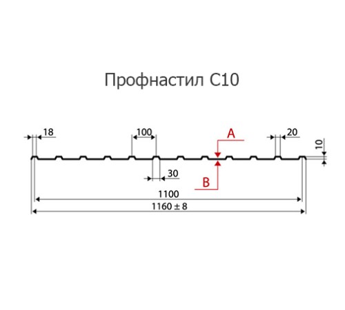 Продольно гнутый профнастил для укрытий конвейеров С10ПГ-1160, 0,8, нержавеющий