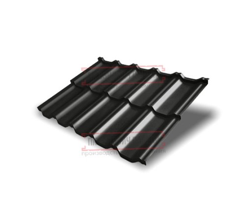 Металлочерепица модульная Квинта Uno 3D RAL9005 Satin Мatt-0,5