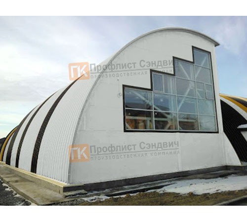 Сэндвич-панели арочные с пенополиизоциануратом, ширина 1000 мм, толщина 100 мм, 0.5/0.5, RAL7047