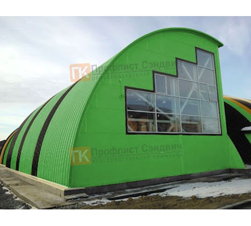 Сэндвич-панели арочные с пенополиуретаном, ширина 1000 мм, толщина 150 мм, 0.5/0.5, RAL6018
