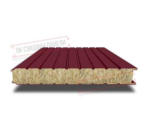 Сэндвич панели стеновые с минеральной ватой, ширина 1200 мм, толщина 160 мм, 0.5/0.5, бордо