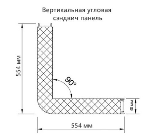 Угловая сэндвич-панель вертикальная из минеральной ваты, 0.5/0.5, ширина 1000 мм, толщина 30 мм, RAL3020