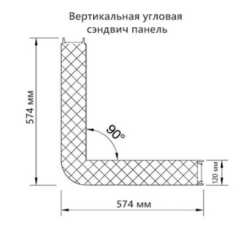 Угловая сэндвич-панель вертикальная из минеральной ваты, 0.5/0.5, ширина 1000 мм, толщина 120 мм, RAL1014
