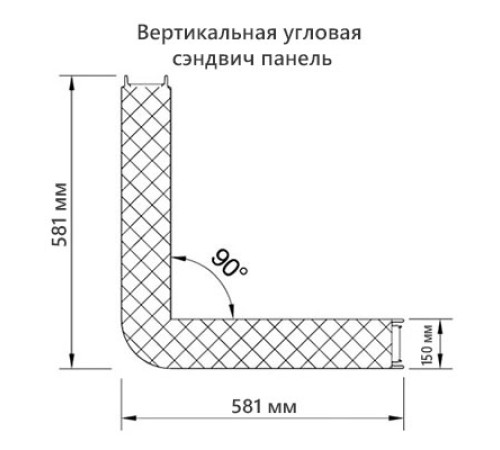 Угловая сэндвич-панель вертикальная из минеральной ваты, 0.5/0.5, ширина 1200 мм, толщина 150 мм, RAL2004