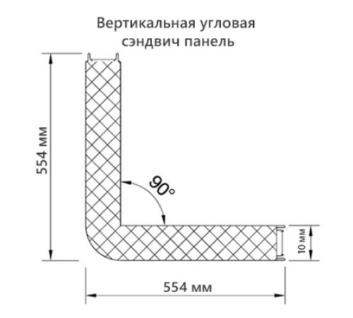 Угловая сэндвич-панель вертикальная из минеральной ваты, 0.5/0.5, ширина 1000 мм, толщина 10 мм, RAL2004