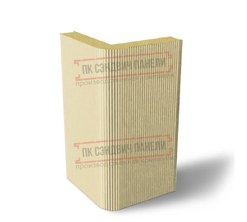 Угловая сэндвич-панель вертикальная из пенополиуретана, 0.5/0.5, ширина 1000 мм, толщина 30 мм, RAL1014