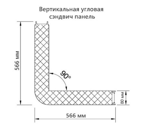 Угловая сэндвич-панель вертикальная из минеральной ваты, 0.5/0.5, ширина 1000 мм, толщина 80 мм, RAL6018