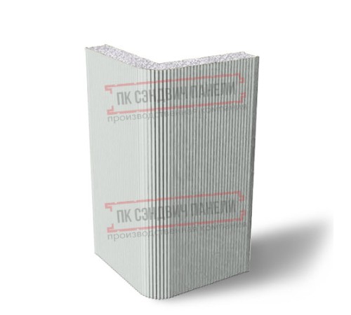 Угловая сэндвич-панель вертикальная из пенополистирола, 0.5/0.5, ширина 1000 мм, толщина 100 мм, RAL7035
