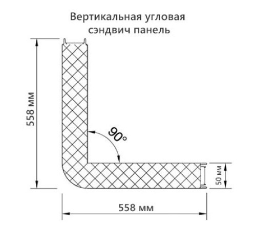 Угловая сэндвич-панель вертикальная из пенополистирола, 0.5/0.5, ширина 1000 мм, толщина 50 мм, RAL3009