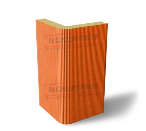 Угловая сэндвич-панель вертикальная из пенополиуретана, 0.5/0.5, ширина 1000 мм, толщина 100 мм, RAL2004